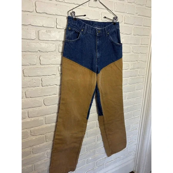 Vintage Cabella's Brush Guard Duck Jeans Brown Blue Pants Men's‎ Size 32x34 - Picture 2 of 8